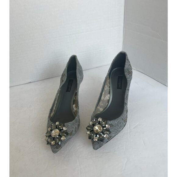 Dolce & Gabbana Taormina Lace Crystal Embellished Pointy Toe Low Heel Pumps 6.5 - Picture 2 of 14